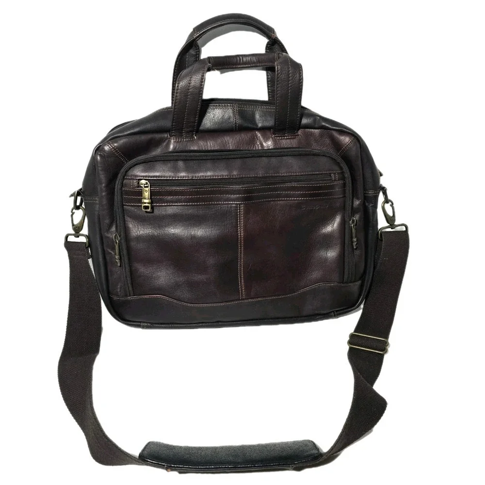 Samsonite Brown/Black Leather Laptop Business Case Briefcase Case Bag